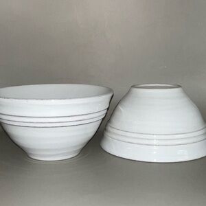 Noble Excellence Harper Stoneware White Bowls Set of 2 Handcrafted in Portugal